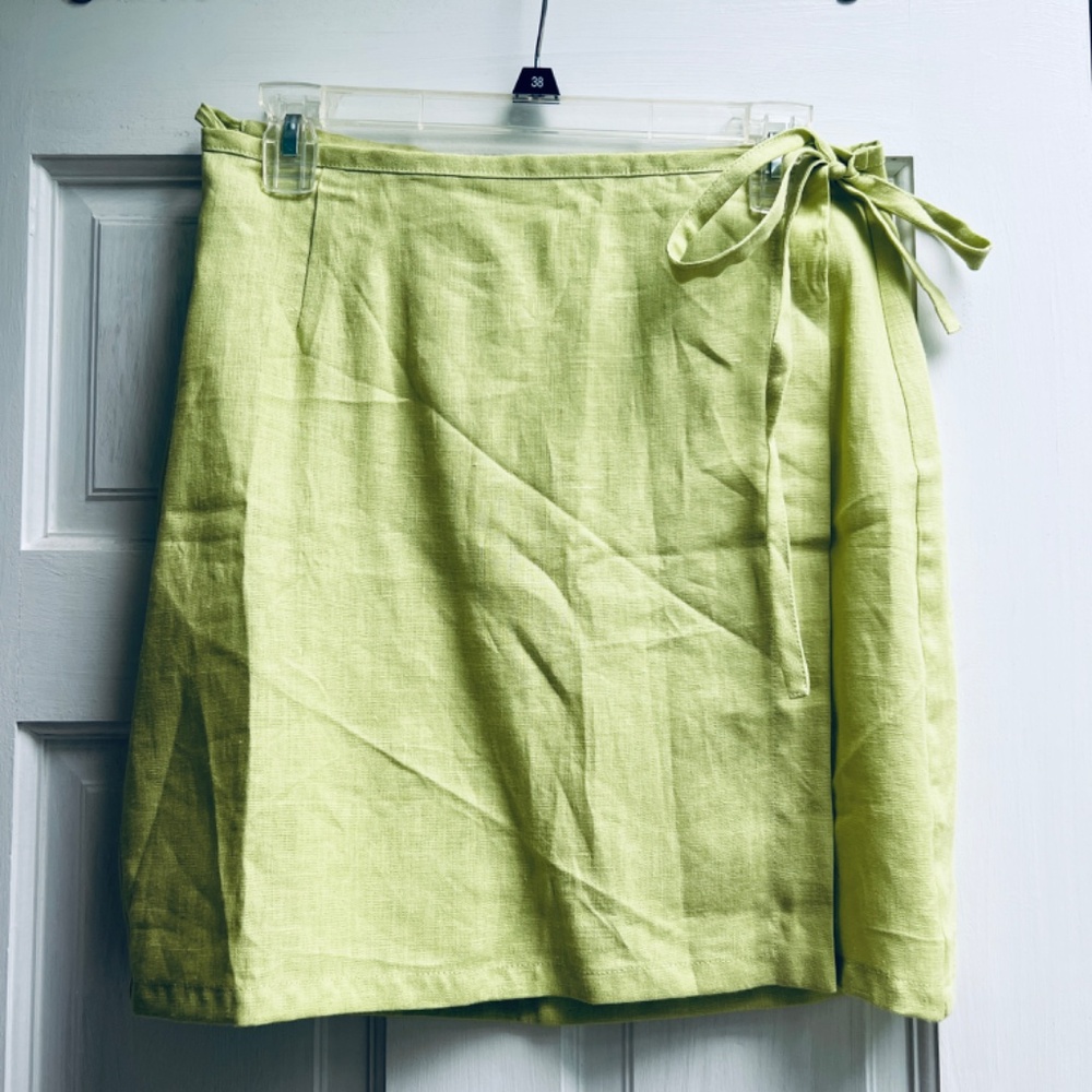 Spring Green Linen Wrap Mini Skirt M